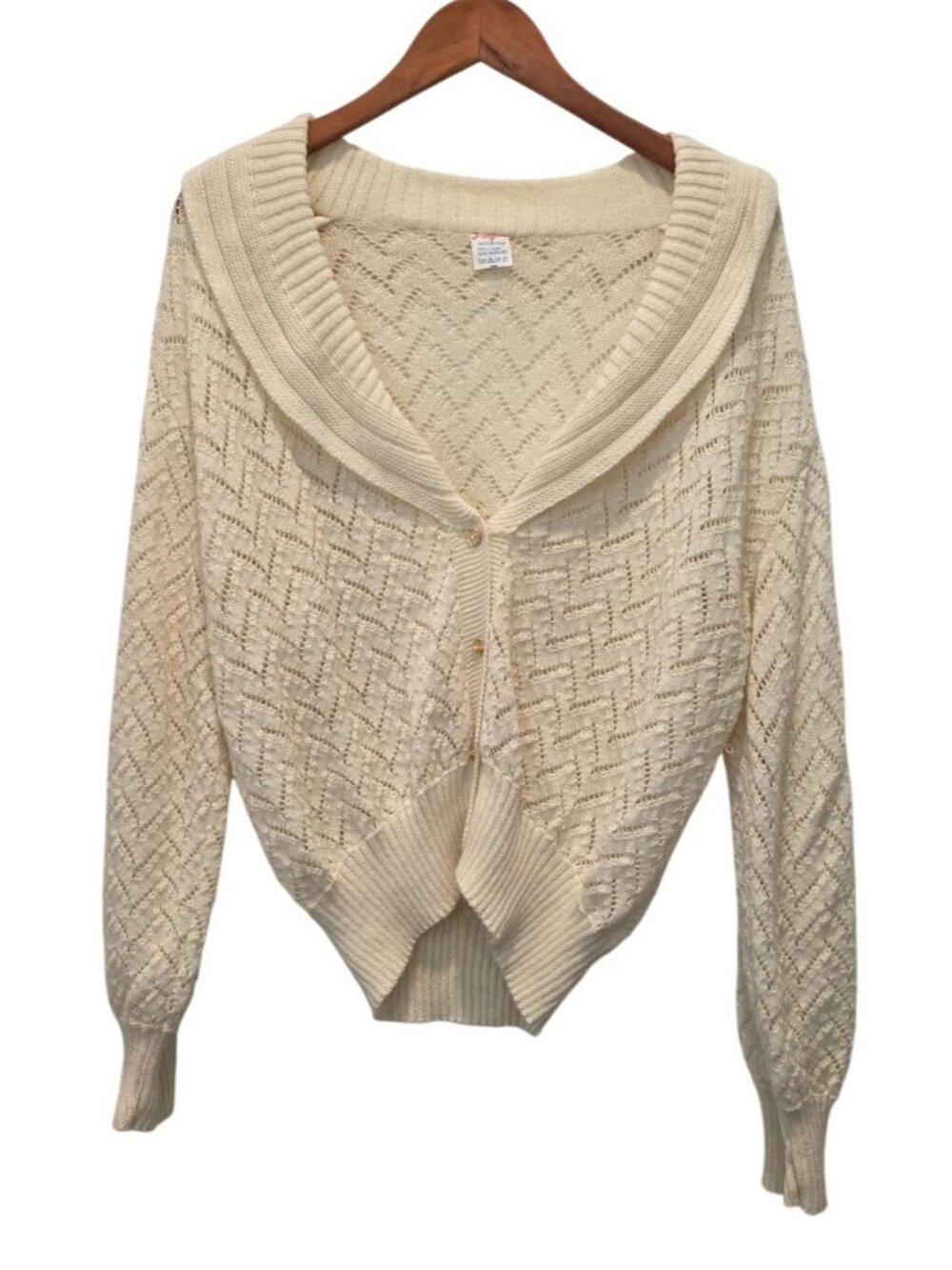 Vintage LADYTEX Cream Pointelle-Knit Button-Up Wool-Blend Cardigan M/L - Italy